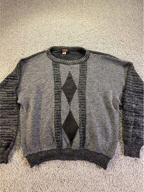 Vintage 1980s Sergio Valente Men’s Sweater Size 2XLT Gray With Patchwork